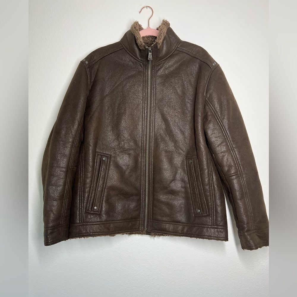 Stones men aviator winter jacket coat brown size 52 Faux Fur